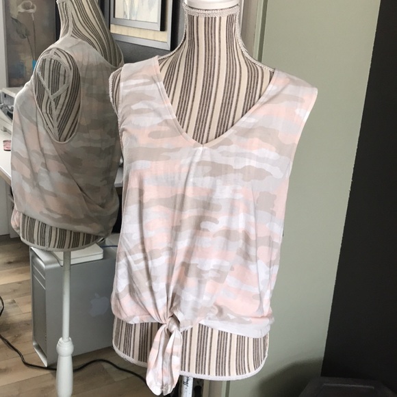 Lucky Brand, sleeveless top, pink camo, tie front
